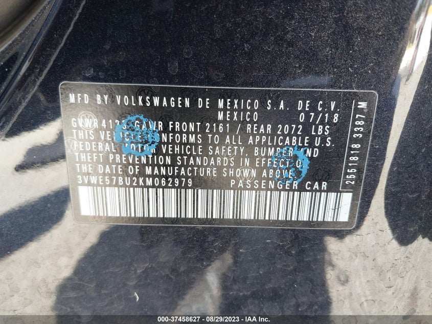 VIN 3VWE57BU2KM062979 2019 VOLKSWAGEN JETTA SEL