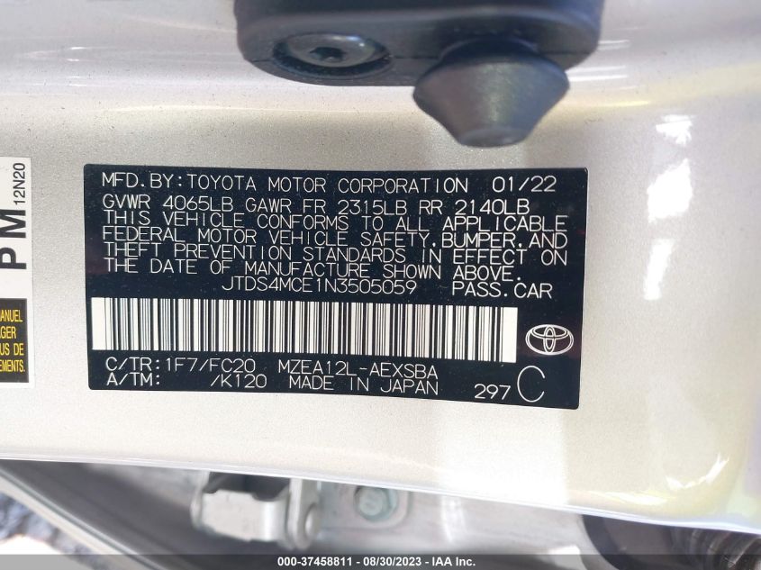 2022 TOYOTA COROLLA SE/NIGHT SHADE - JTDS4MCE1N3505059