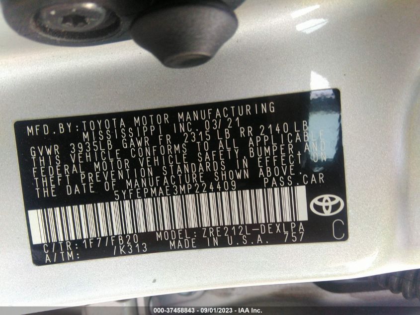 2021 TOYOTA COROLLA LE - 5YFEPMAE3MP224409