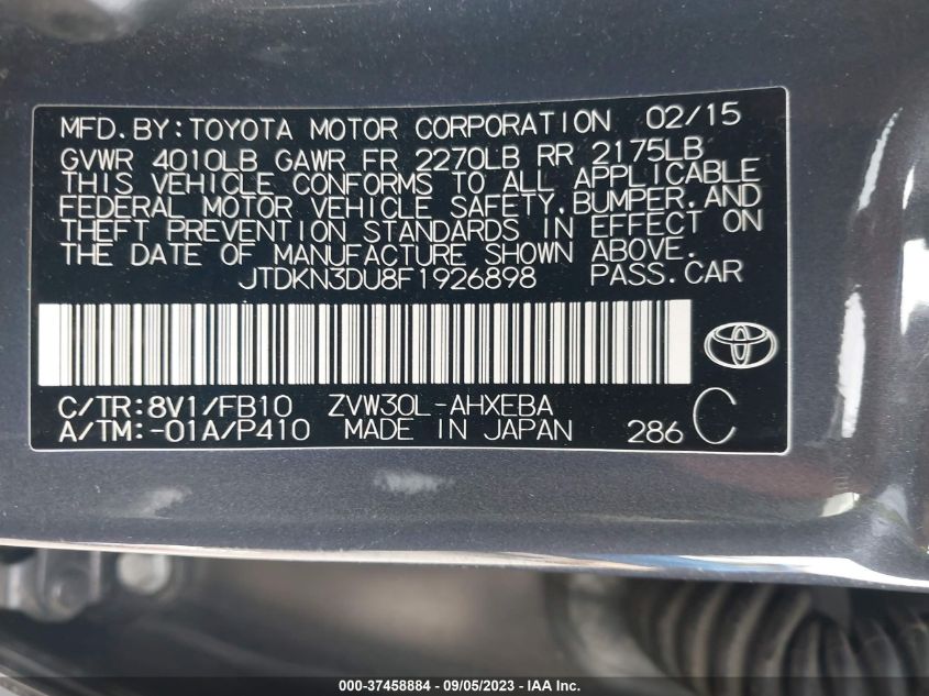 2015 TOYOTA PRIUS FOUR - JTDKN3DU8F1926898