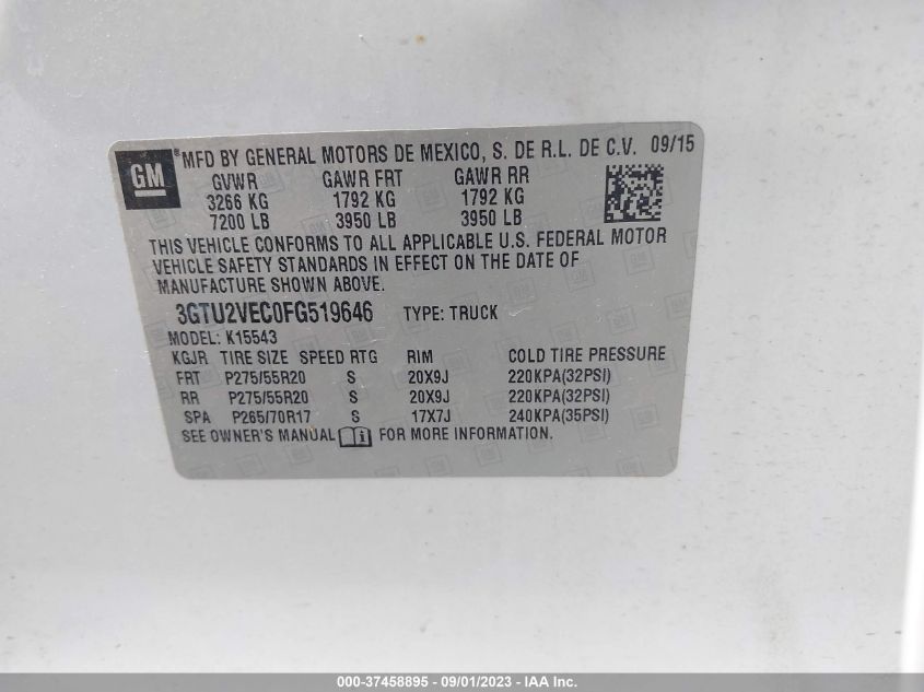 2015 GMC SIERRA 1500 SLT - 3GTU2VEC0FG519646