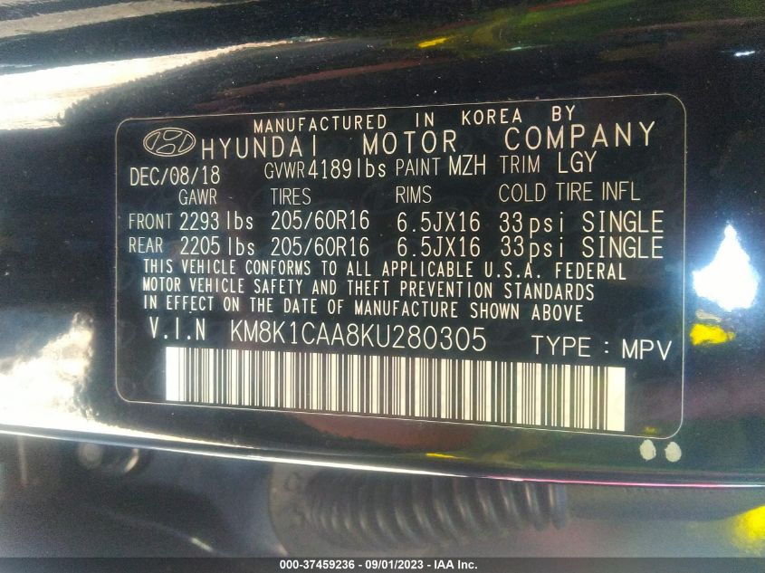 2019 HYUNDAI KONA SE - KM8K1CAA8KU280305
