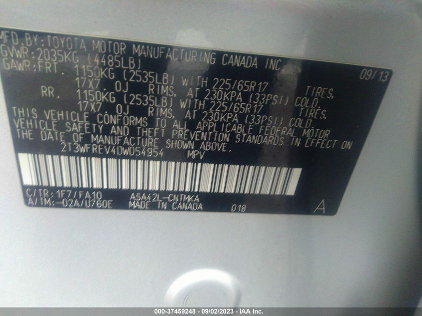 2013 TOYOTA RAV4 XLE - 2T3WFREV4DW054954