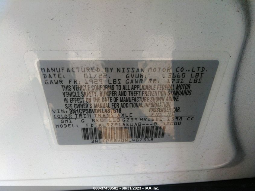2022 NISSAN KICKS S - 3N1CP5BV0NL487518