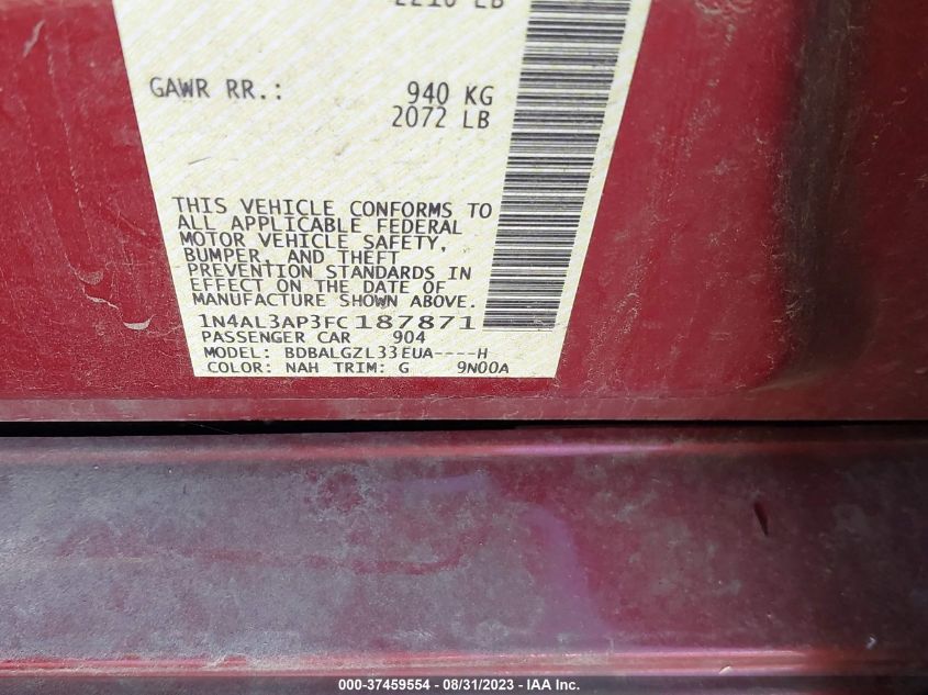 2015 NISSAN ALTIMA 2.5 S - 1N4AL3AP3FC187871