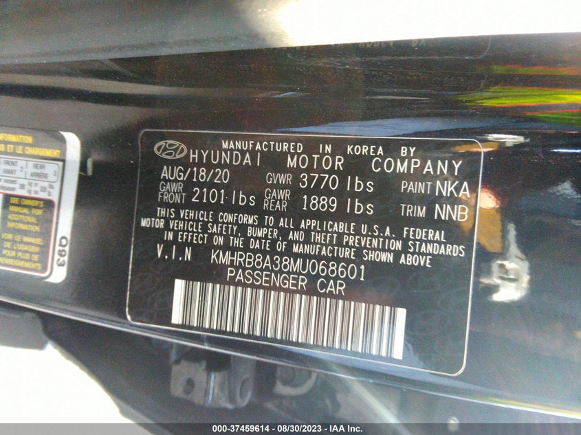 VIN KMHRB8A38MU068601 2021 HYUNDAI VENUE SE