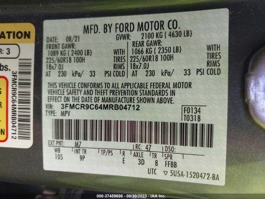 2021 FORD BRONCO SPORT OUTER BANKS - 3FMCR9C64MRB04712