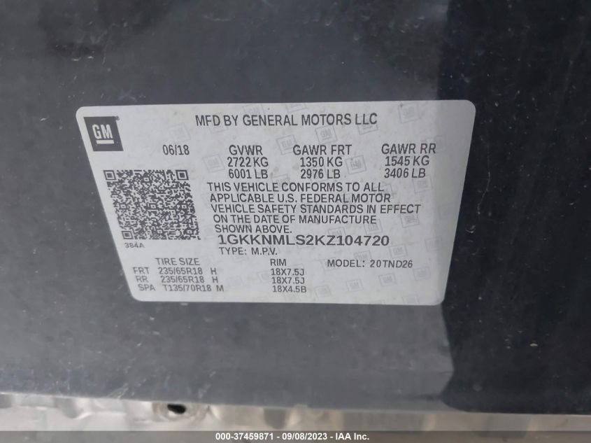 1GKKNMLS2KZ104720 GMC Acadia SLT-1 9