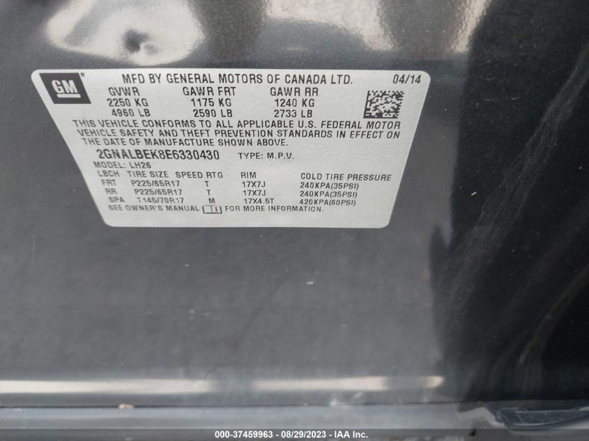 2014 CHEVROLET EQUINOX LT - 2GNALBEK8E6330430