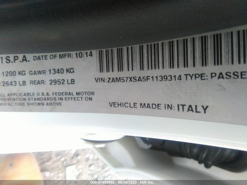 2015 MASERATI GHIBLI ZAM57XSA5F1139314