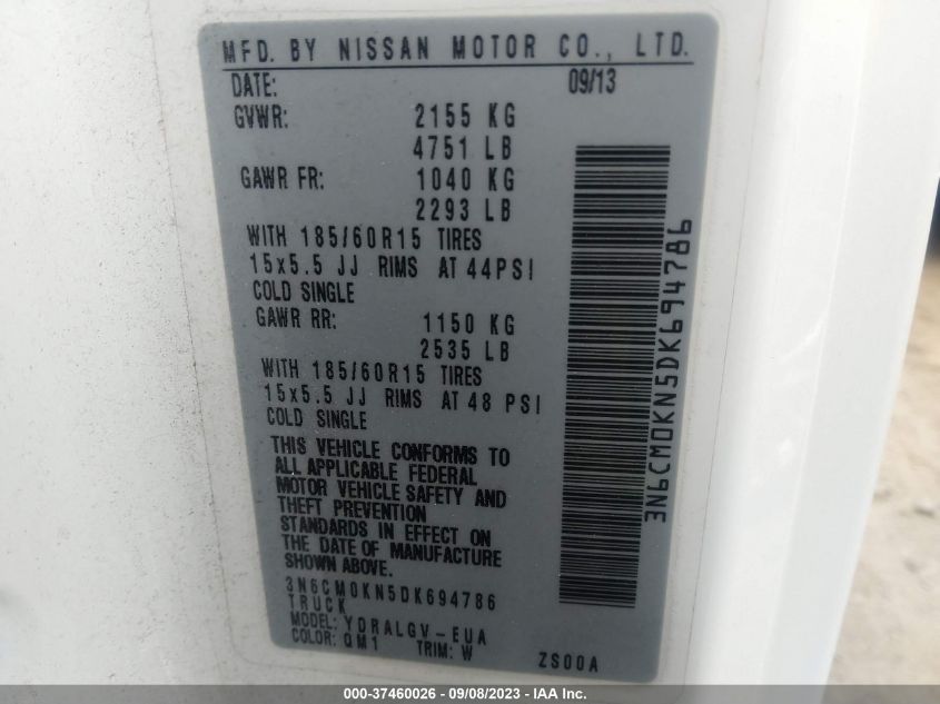 2013 NISSAN NV200 2.5S/2.5SV - 3N6CM0KN5DK694786