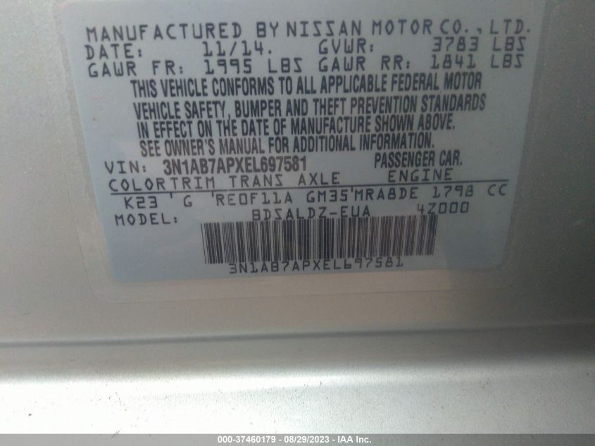 2014 NISSAN SENTRA SV - 3N1AB7APXEL697581