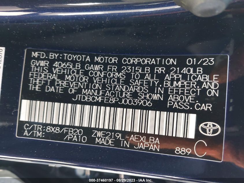 2023 TOYOTA COROLLA HYBRID - JTDBCMFE8PJ003906