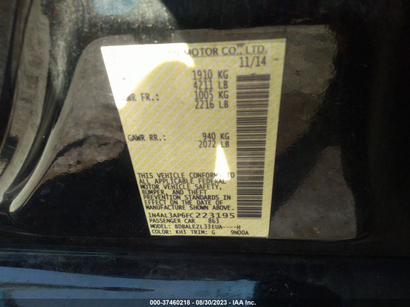 2015 NISSAN ALTIMA 2.5 S - 1N4AL3AP6FC223195