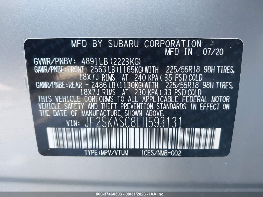 2020 SUBARU FORESTER LIMITED - JF2SKASC8LH593131