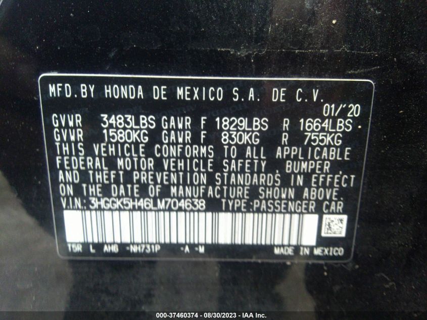 2020 HONDA FIT LX - 3HGGK5H46LM704638