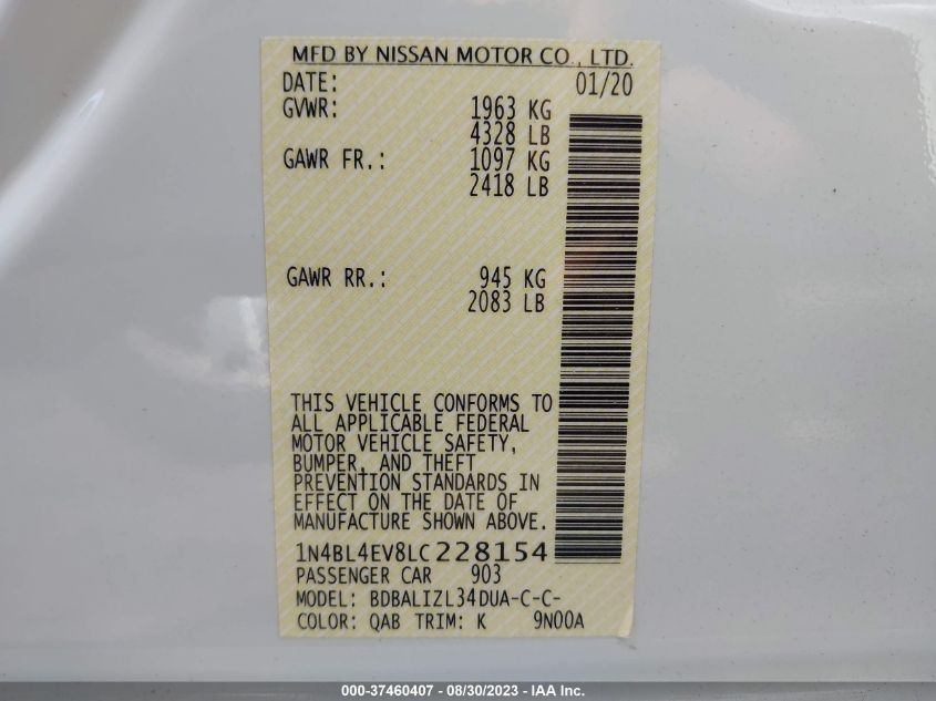 2020 NISSAN ALTIMA SL - 1N4BL4EV8LC228154