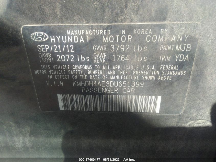 2013 HYUNDAI ELANTRA GLS/LIMITED - KMHDH4AEEDU651399