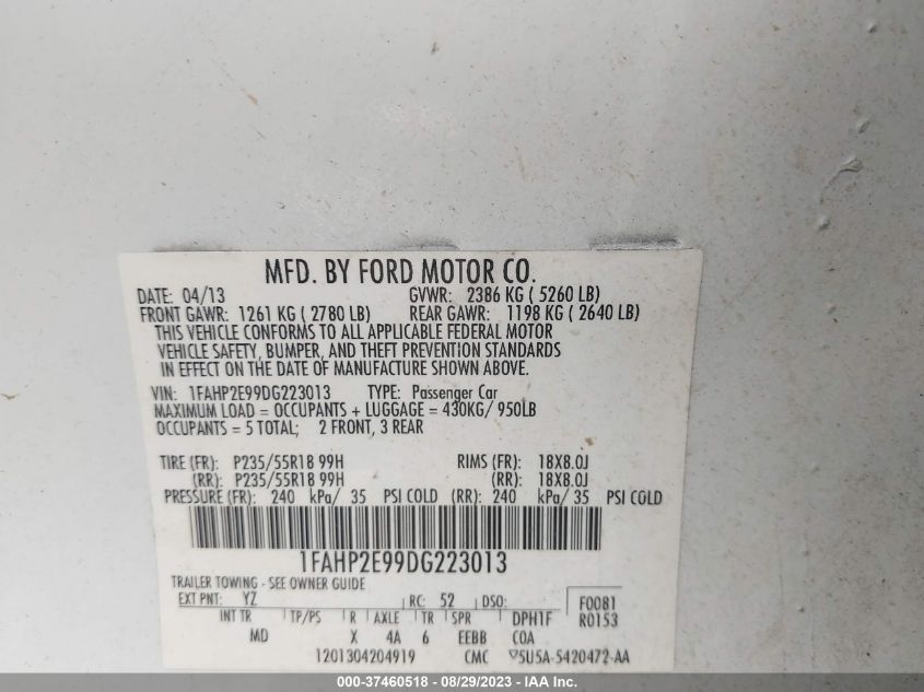 2013 FORD TAURUS SEL - 1FAHP2E99DG223013