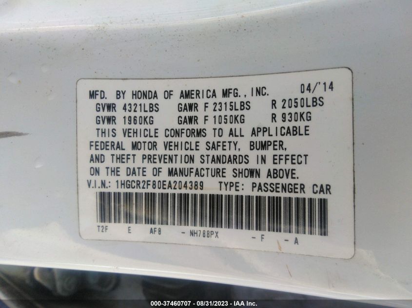 2014 HONDA ACCORD SEDAN EX-L - 1HGCR2F80EA204389