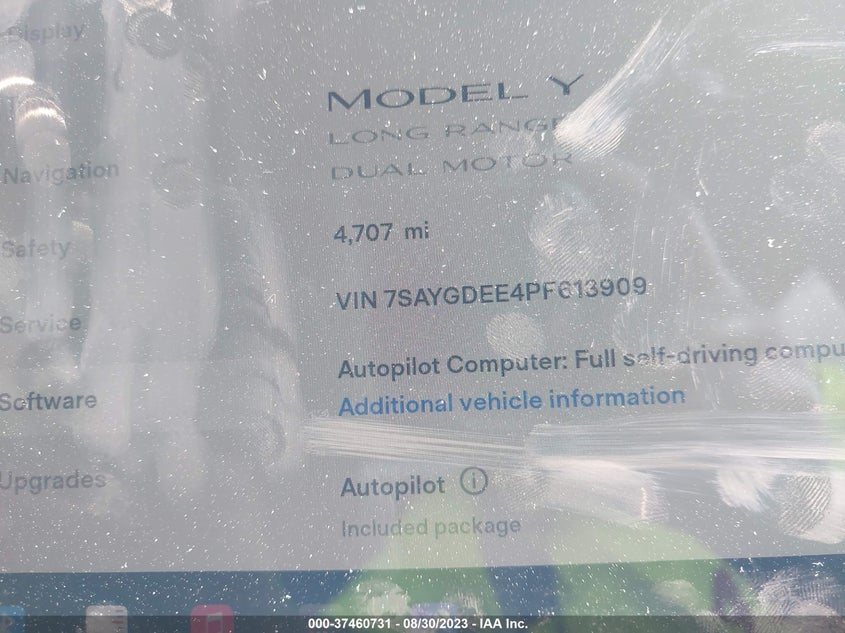 VIN 7SAYGDEE4PF613909 2023 TESLA MODEL Y