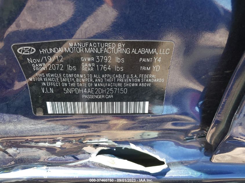 2013 HYUNDAI ELANTRA GLS - 5NPDH4AE2DH257150