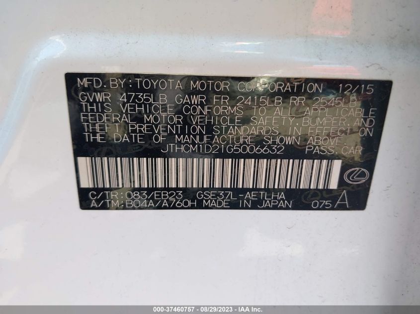 2016 LEXUS IS 300 - JTHCM1D21G5006632