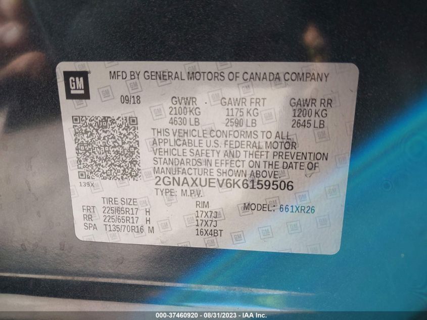 2019 CHEVROLET EQUINOX LT - 2GNAXUEV6K6159506