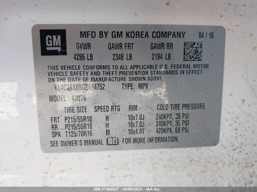 2016 BUICK ENCORE - KL4CJASB8GB694752