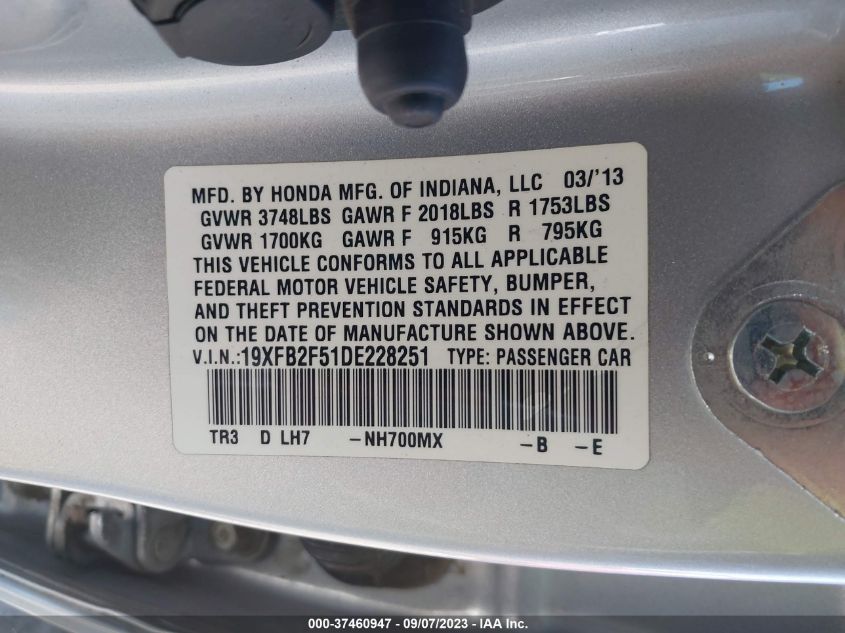2013 HONDA CIVIC SDN LX - 19XFB2F51DE228251