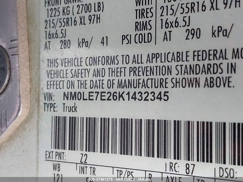 2019 FORD TRANSIT CONNECT VAN XL NM0LE7E26K1432345
