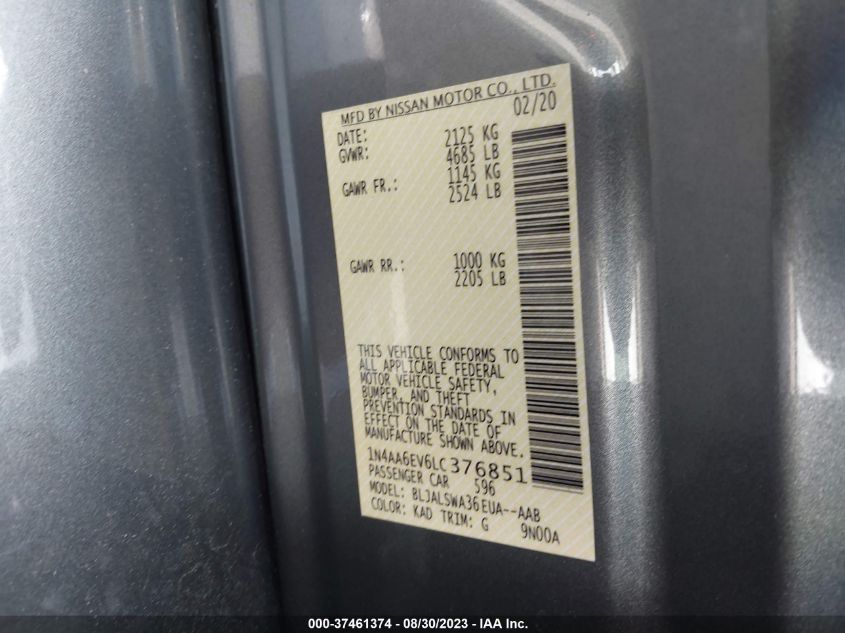 2020 NISSAN MAXIMA SR - 1N4AA6EV6LC376851