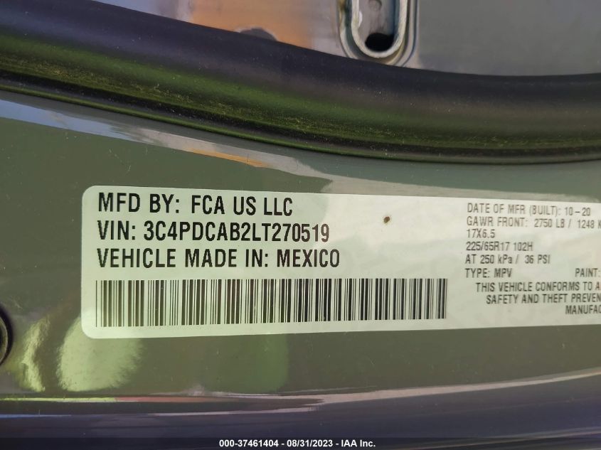 2020 DODGE JOURNEY SE VALUE - 3C4PDCAB2LT270519