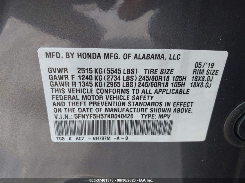 2019 HONDA PILOT EX-L - 5FNYF5H57KB040420