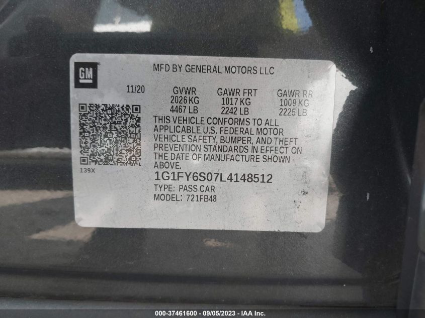 2020 CHEVROLET BOLT EV FWD LT - 1G1FY6S07L4148512