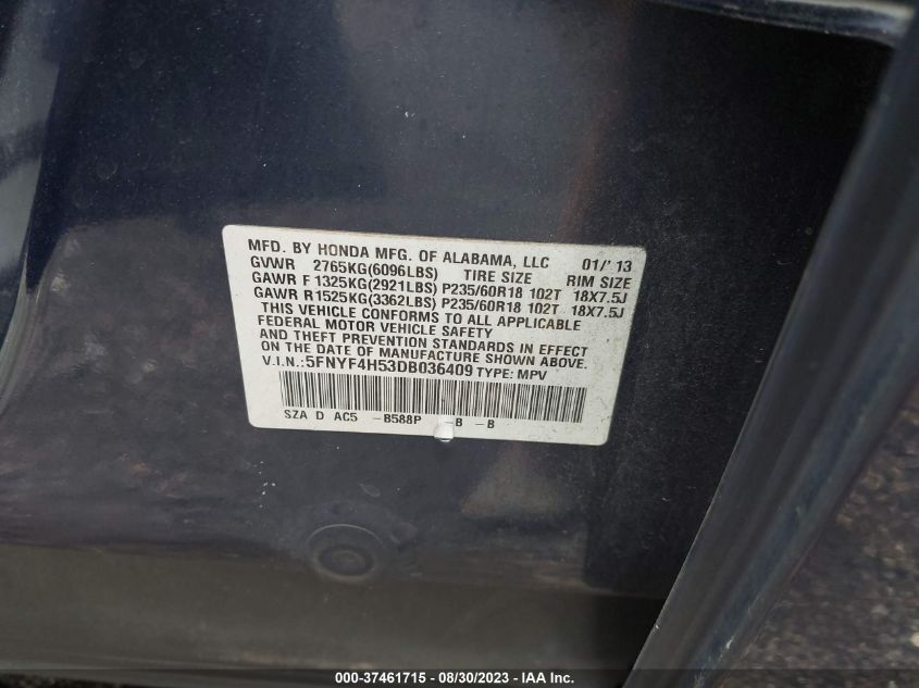 2013 HONDA PILOT EX-L - 5FNYF4H53DB036409
