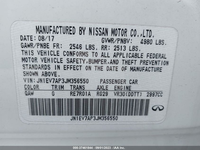 2018 INFINITI Q50 3.0T LUXE - JN1EV7AP3JM356550