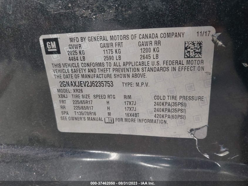 2018 CHEVROLET EQUINOX LT - 2GNAXJEV2J6235753