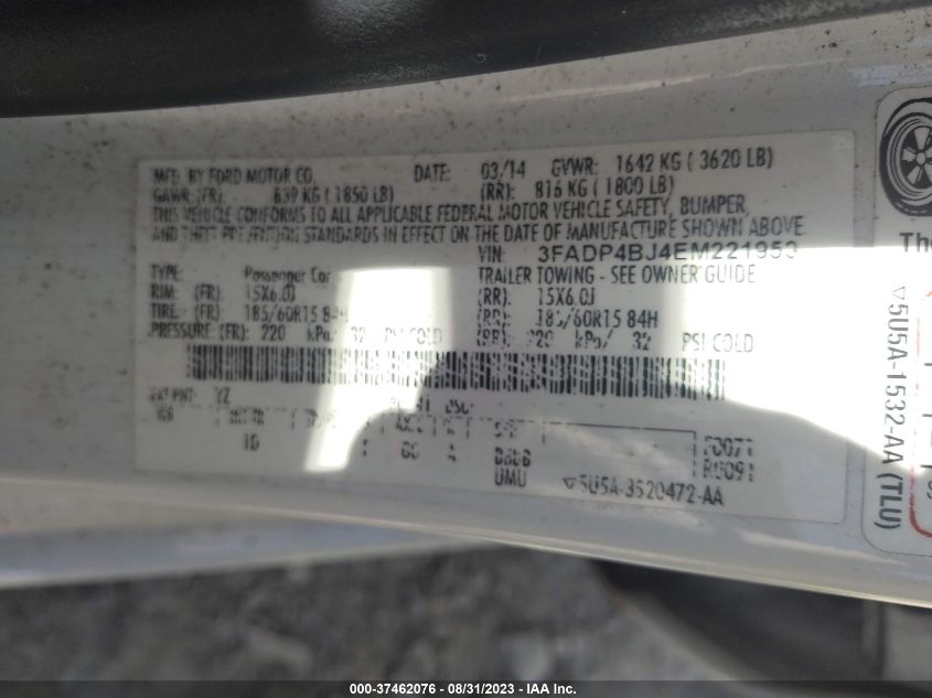 2014 FORD FIESTA SE - 3FADP4BJ4EM221959