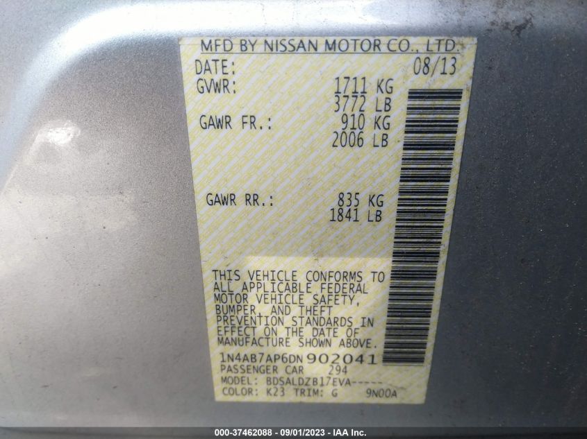 2013 NISSAN SENTRA S/SV/SR/SL - 1N4AB7AP6DN902041