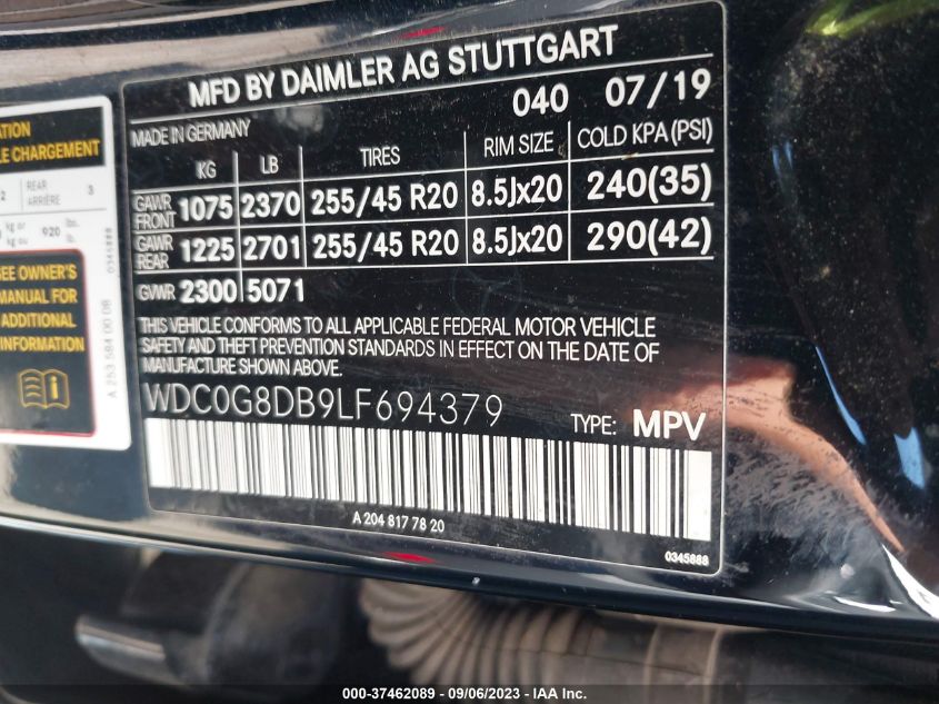2020 MERCEDES-BENZ GLC 300 WDC0G8DB9LF694379