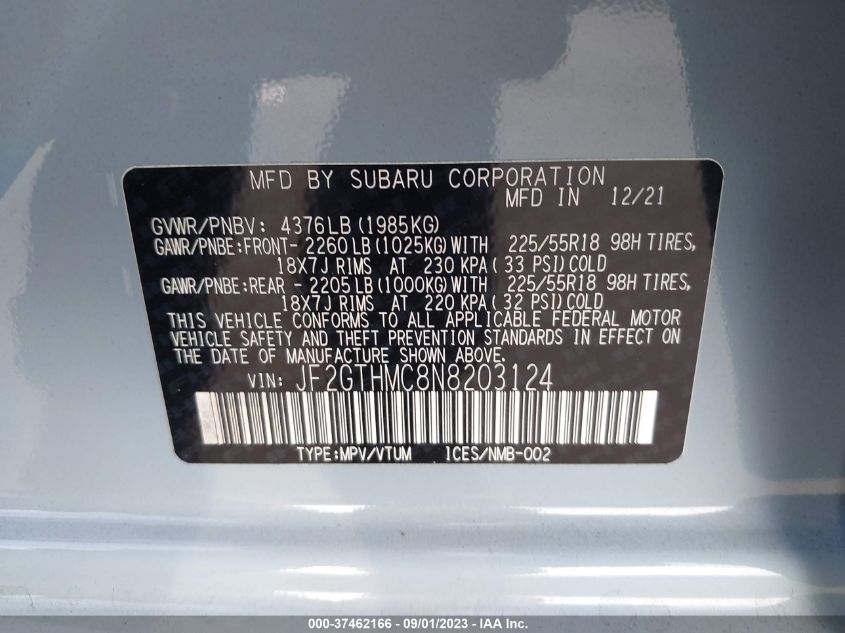 2022 SUBARU CROSSTREK LIMITED - JF2GTHMC8NH203124