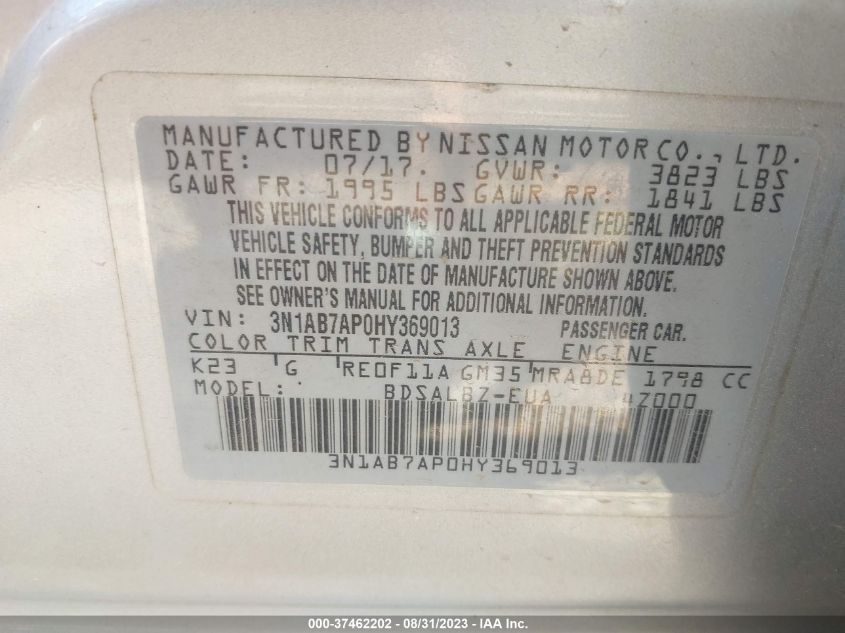 2017 NISSAN SENTRA S - 3N1AB7AP0HY369013