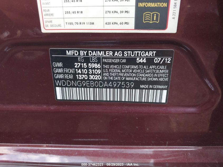 2013 MERCEDES-BENZ S-CLASS S 550 - WDDNG9EB0DA497539