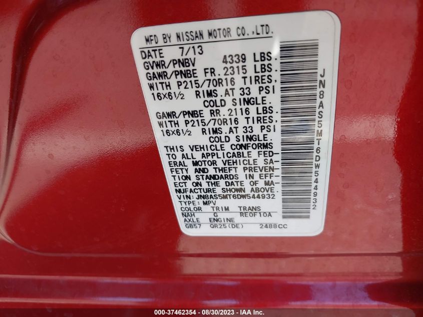2013 NISSAN ROGUE S - JN8AS5MT6DW544932
