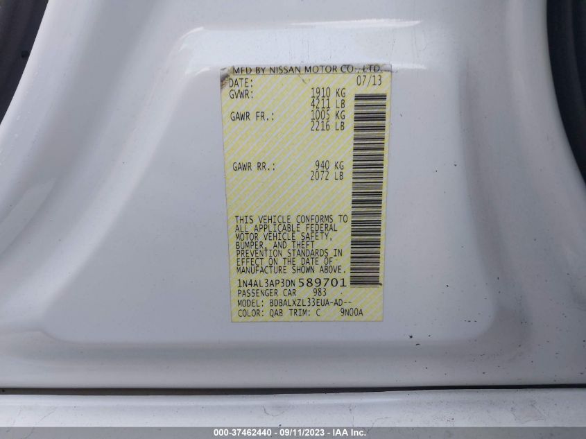 2013 NISSAN ALTIMA 2.5/S/SV/SL - 1N4AL3AP3DN589701