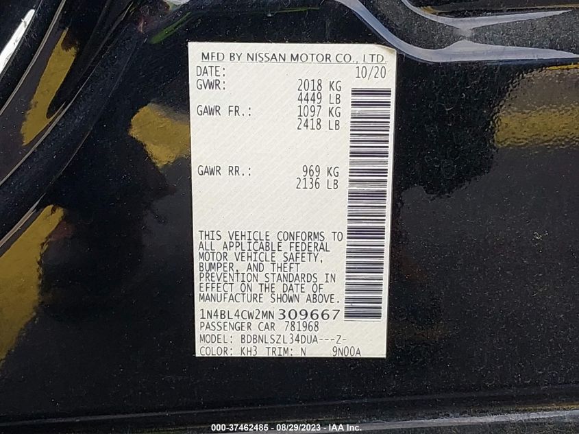 2021 NISSAN ALTIMA 2.5 SR - 1N4BL4CW2MN309667