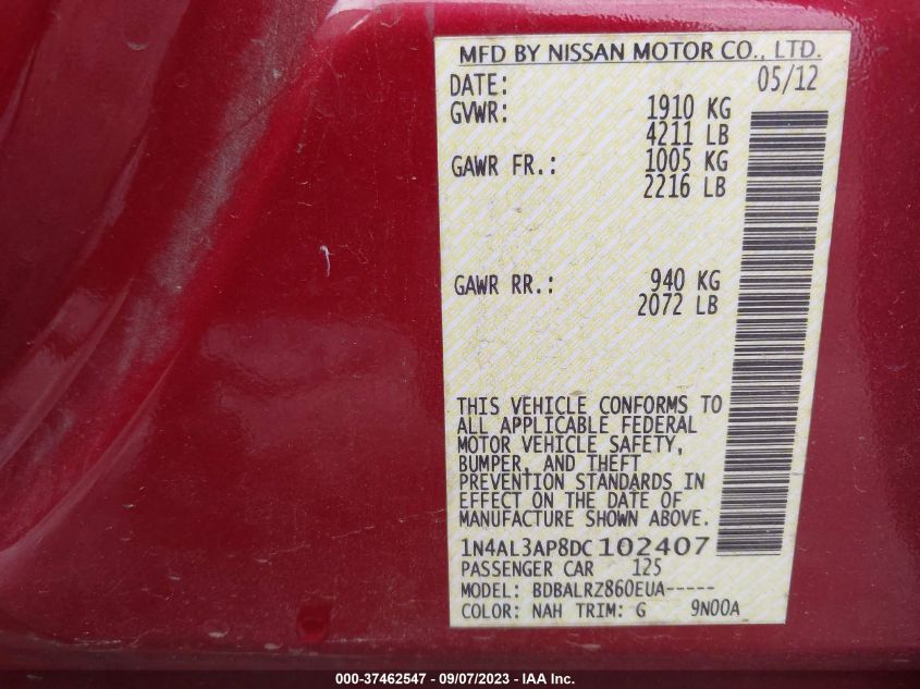 2013 NISSAN ALTIMA 2.5 S - 1N4AL3AP8DC102407