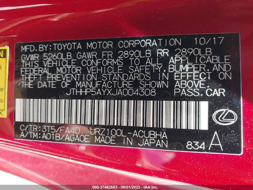 2018 LEXUS LC 500 JTHHP5AYXJA004308