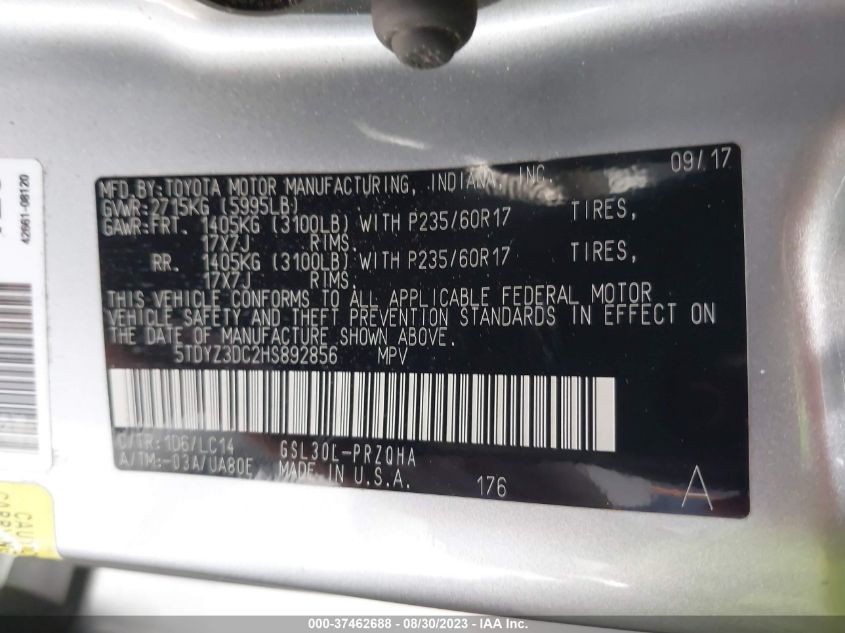 2017 TOYOTA SIENNA XLE AUTO ACCESS - 5TDYZ3DC2HS892856